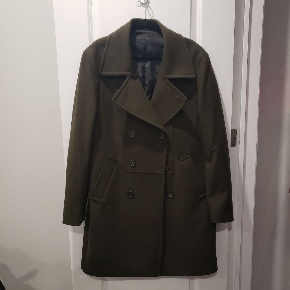 ZARA Green Wool Double-Breasted Coat